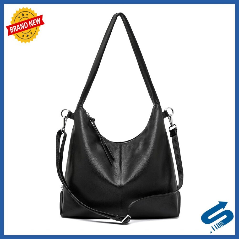 Large Genuine Leather Hobo Tote Bag with Removable Crossbody Strap